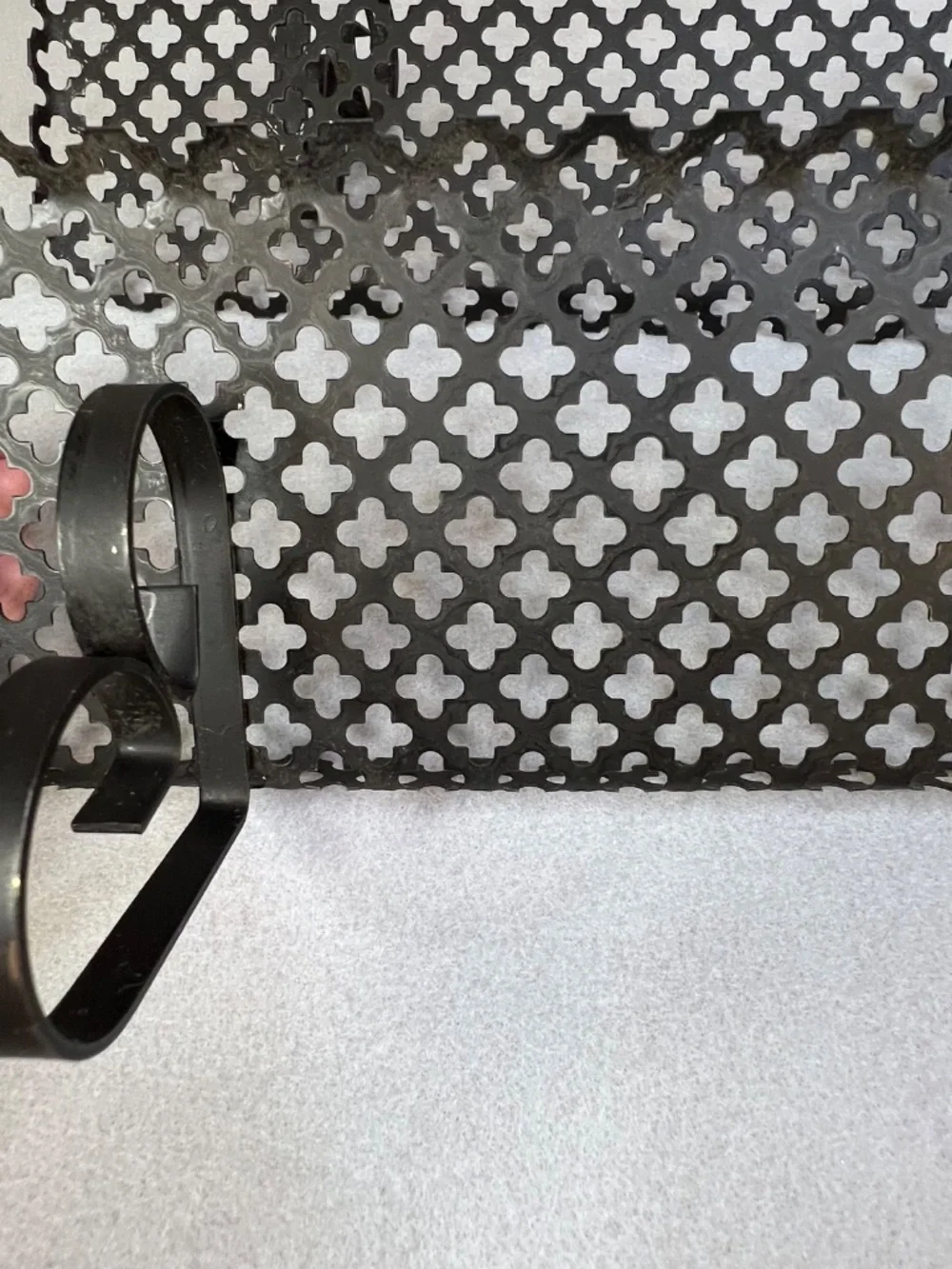 MCM Black Metal Wall Shelf Clover Leaf Lattice Pattern Scalloped Edges Set of 2